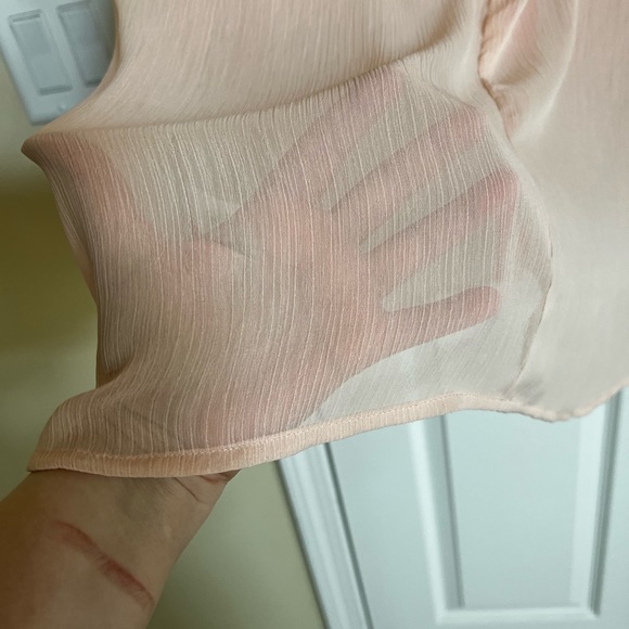 Two-tone, orange & beige, sheer tunic, long sleeve top & matching floral pin. 1X - Picture 7 of 12